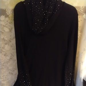 JM Collection black long sleeve sweater clear stone on sleeve and collar size 2X